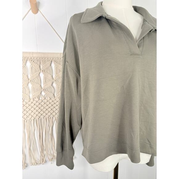 Magaschoni Collared Sweatshirt Size Large Olive Green Pullover Scuba Long Sleeve - Picture 4 of 7